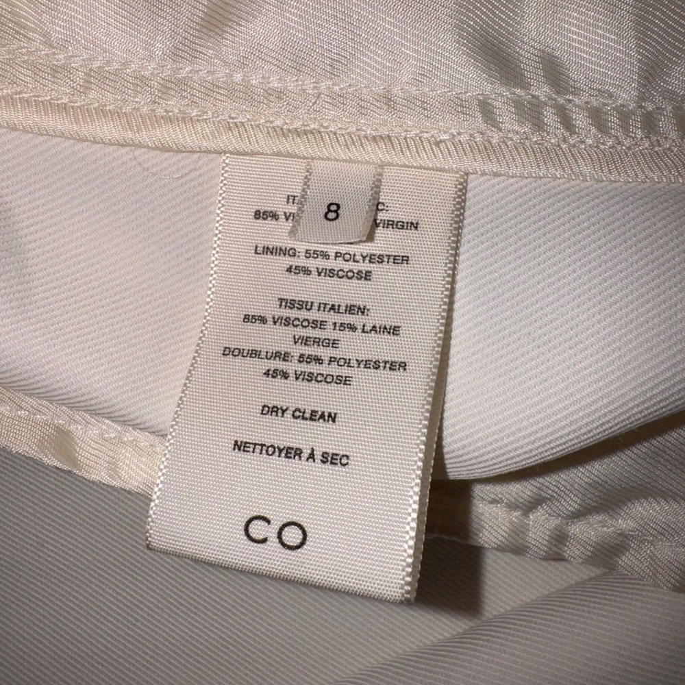 CO Collection Ivory Wide Leg Pleated Trousers Italian Viscose Wool Blend Size 8 - Picture 11 of 15